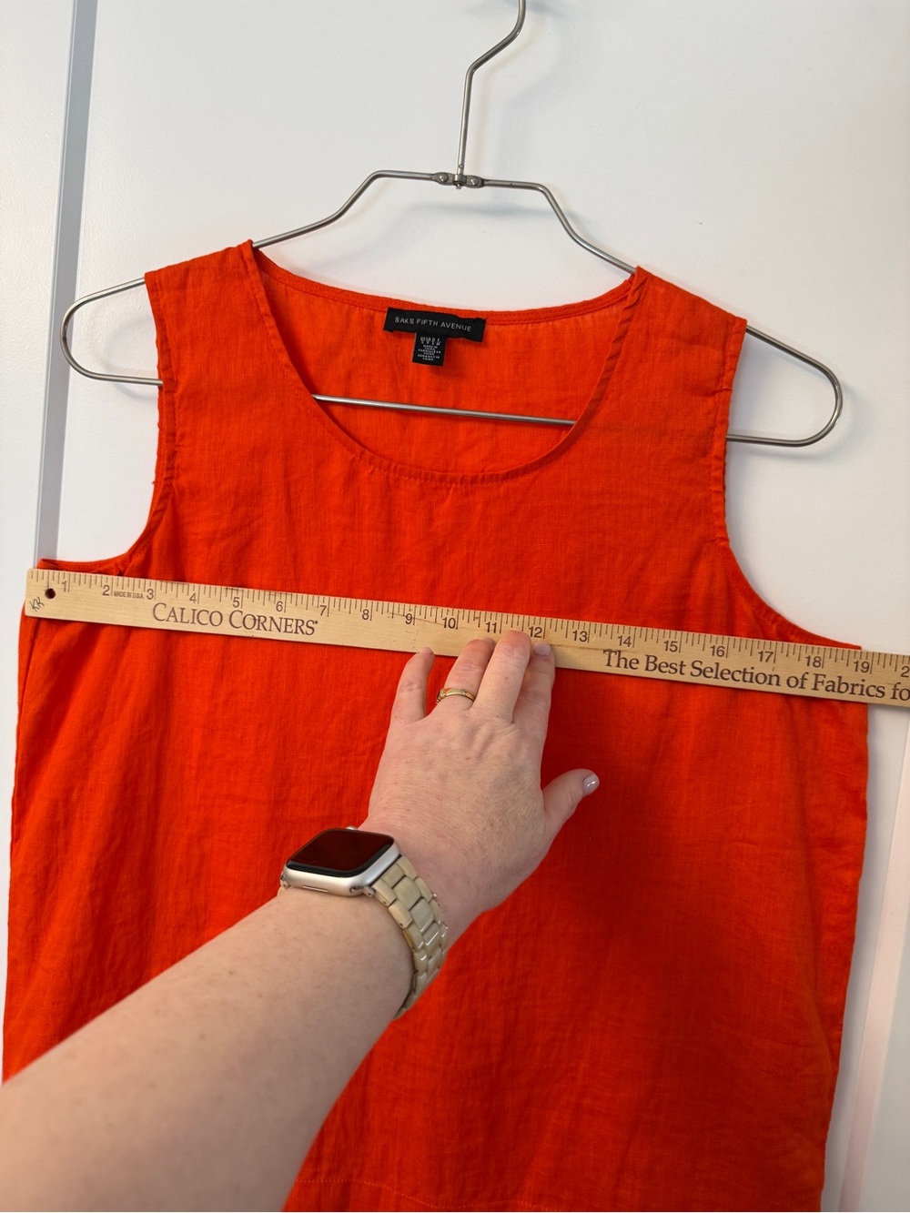 Saks Fifth Avenue 100% Linen Tank Tiered Hem Detail Sunset Orange Size Small - Picture 7 of 8